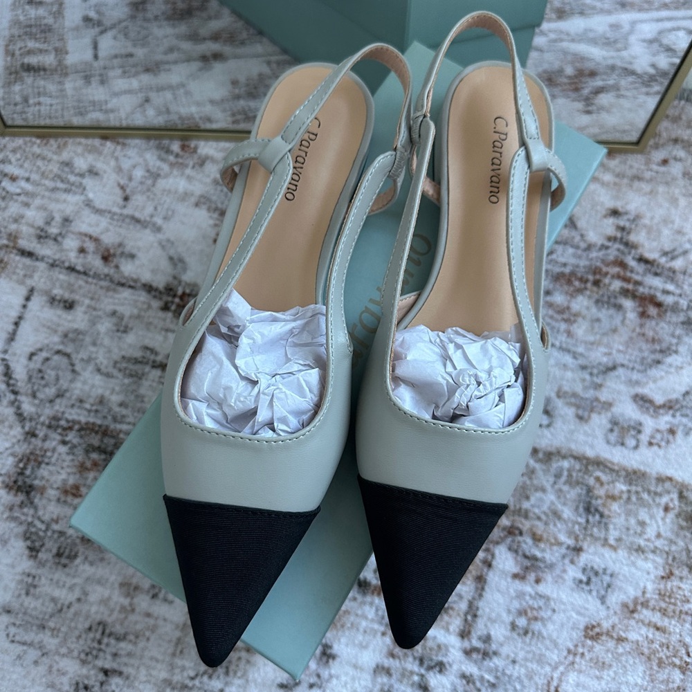 Brand New Size 6.5 C. Paravano Women's Black and Gray Slingback Shoes